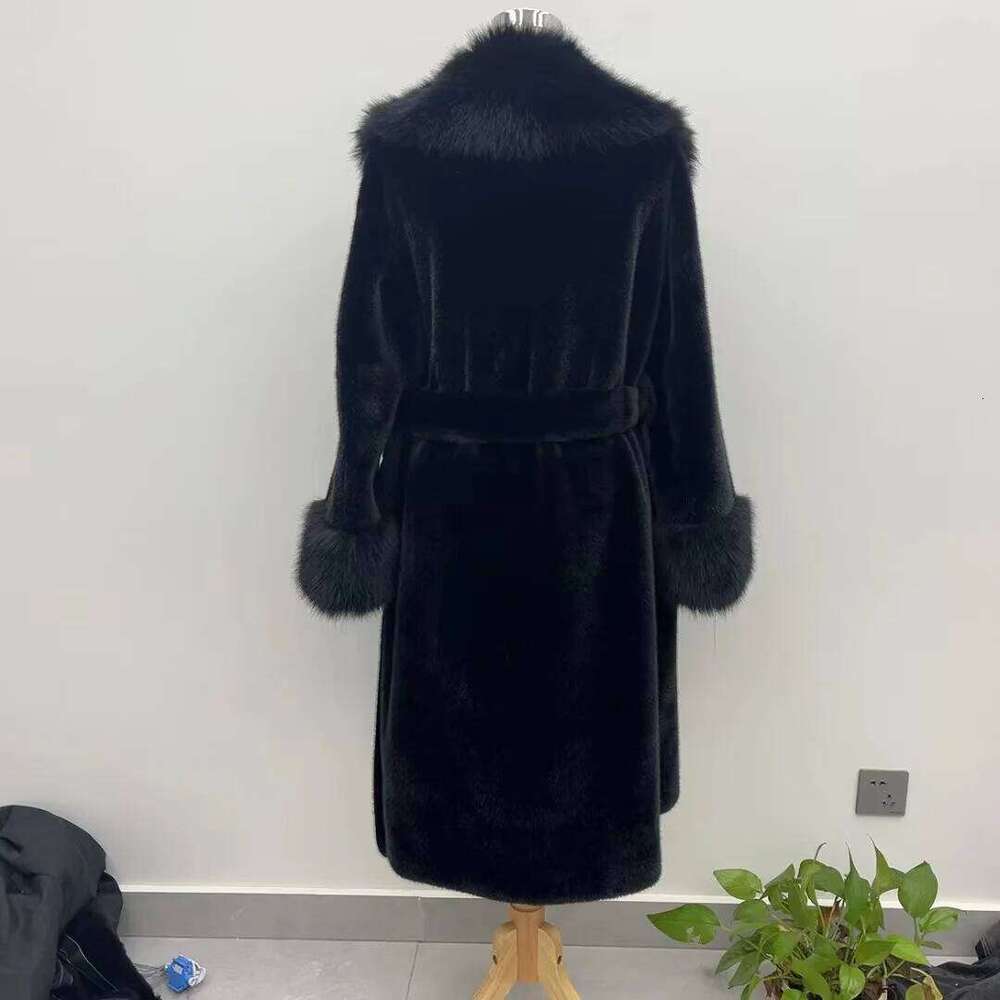 Winter women fake long with belt warm faux fashion 2024 new mink fur coat