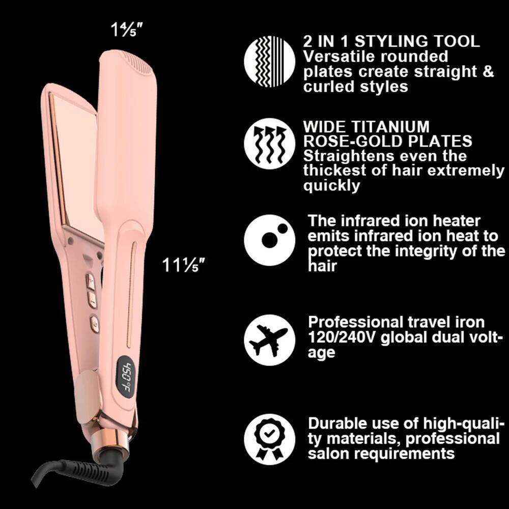 2-in-1-Flat Hair Straightener & Curling Iron, Infrared Ion Reduces Frizz, Suitable for Straight Curly Hair, Gifts
