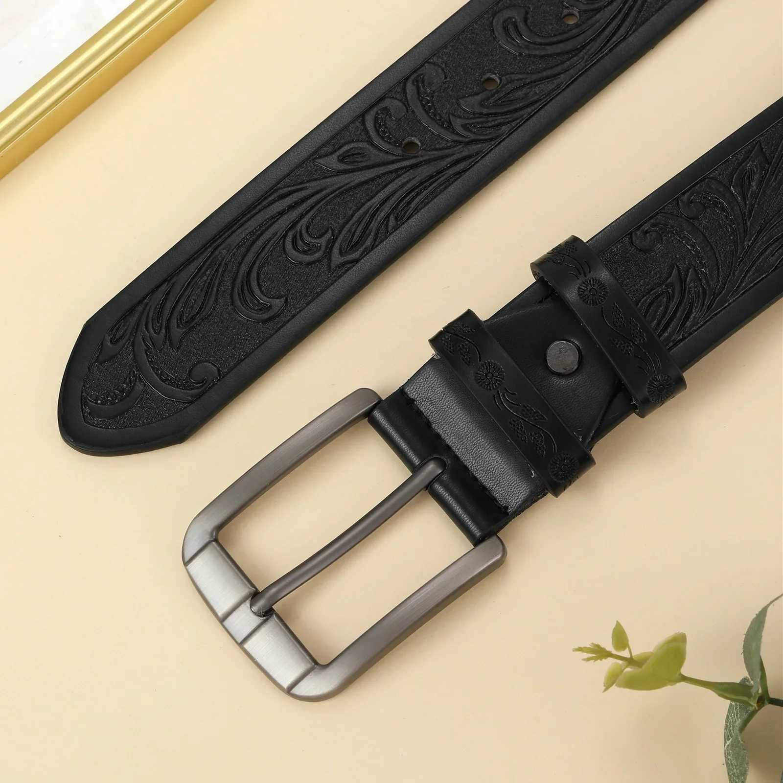 Mens Genuine Leather Alloy Pin Square Buckle Belt Business Leisure Belts 2024 Fashion Black Coffee Brown Waist Belts for Men XJ250602