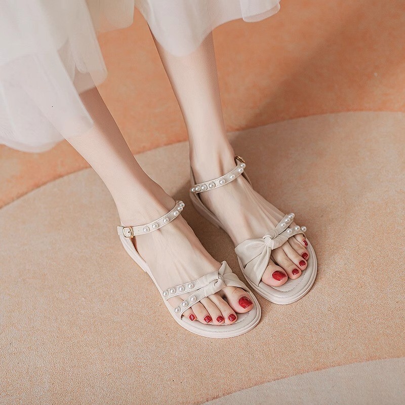 Women's 2024 Summer New Thick Fairy Style Pearl Beach Soft Sole Wedge Fashion Roman Sandals ddmythur