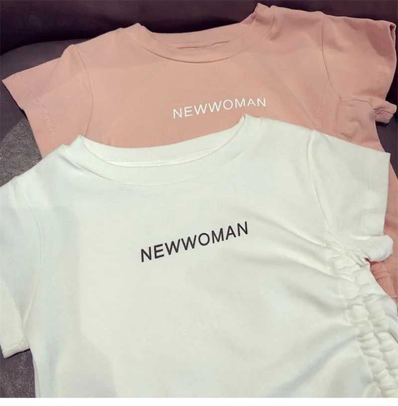 Summer Short Sleeved T-shirt Girls Fashionable Solid Tops Kids Drawstring Printed Sweet Pullover Children Clothes 1-6 Years Old T250603