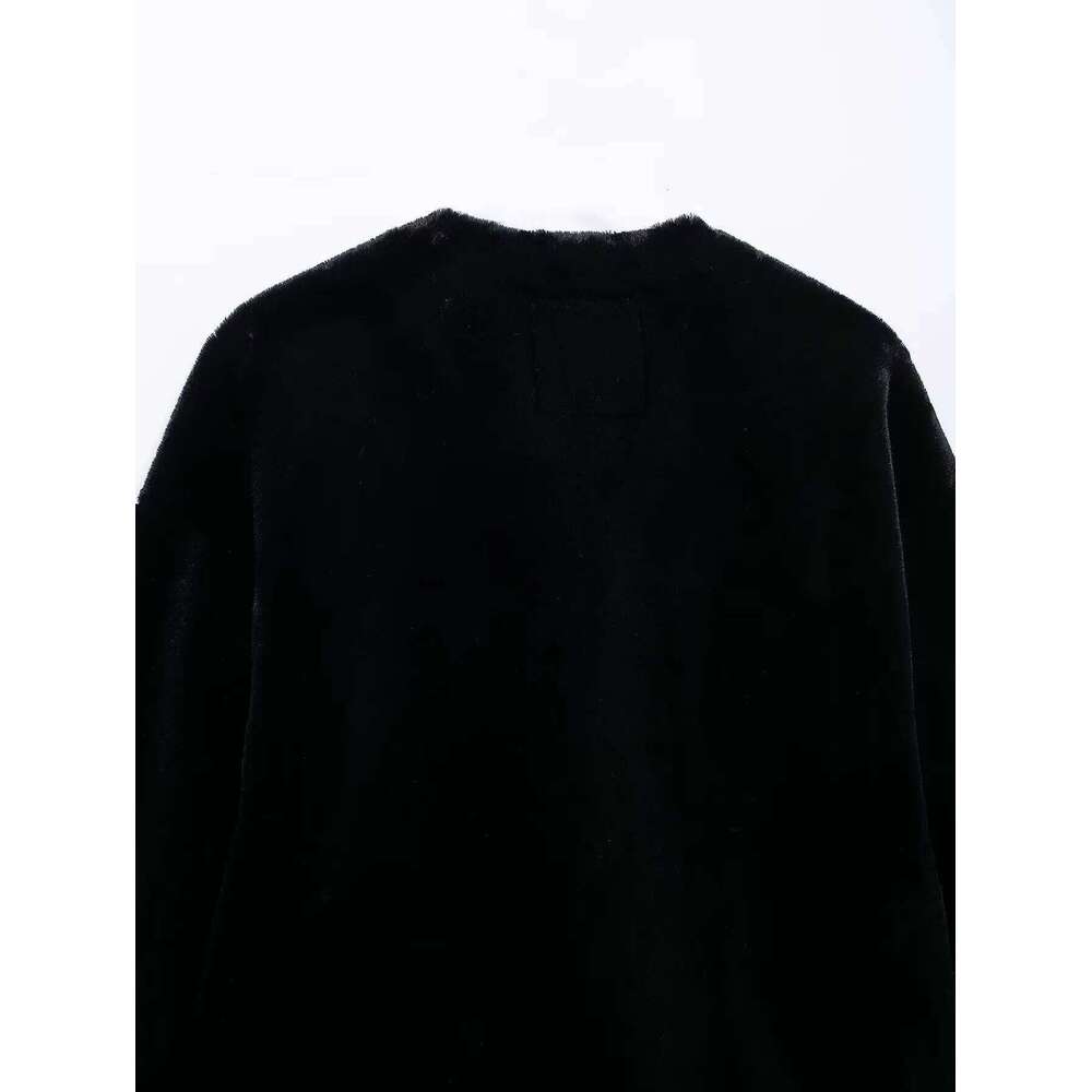 TRAF Women 2024 Winter New Fashion Lazy Faux Fur Jacket Coat Chic Button Style All Match Round Neck Top Outerwear Mujer