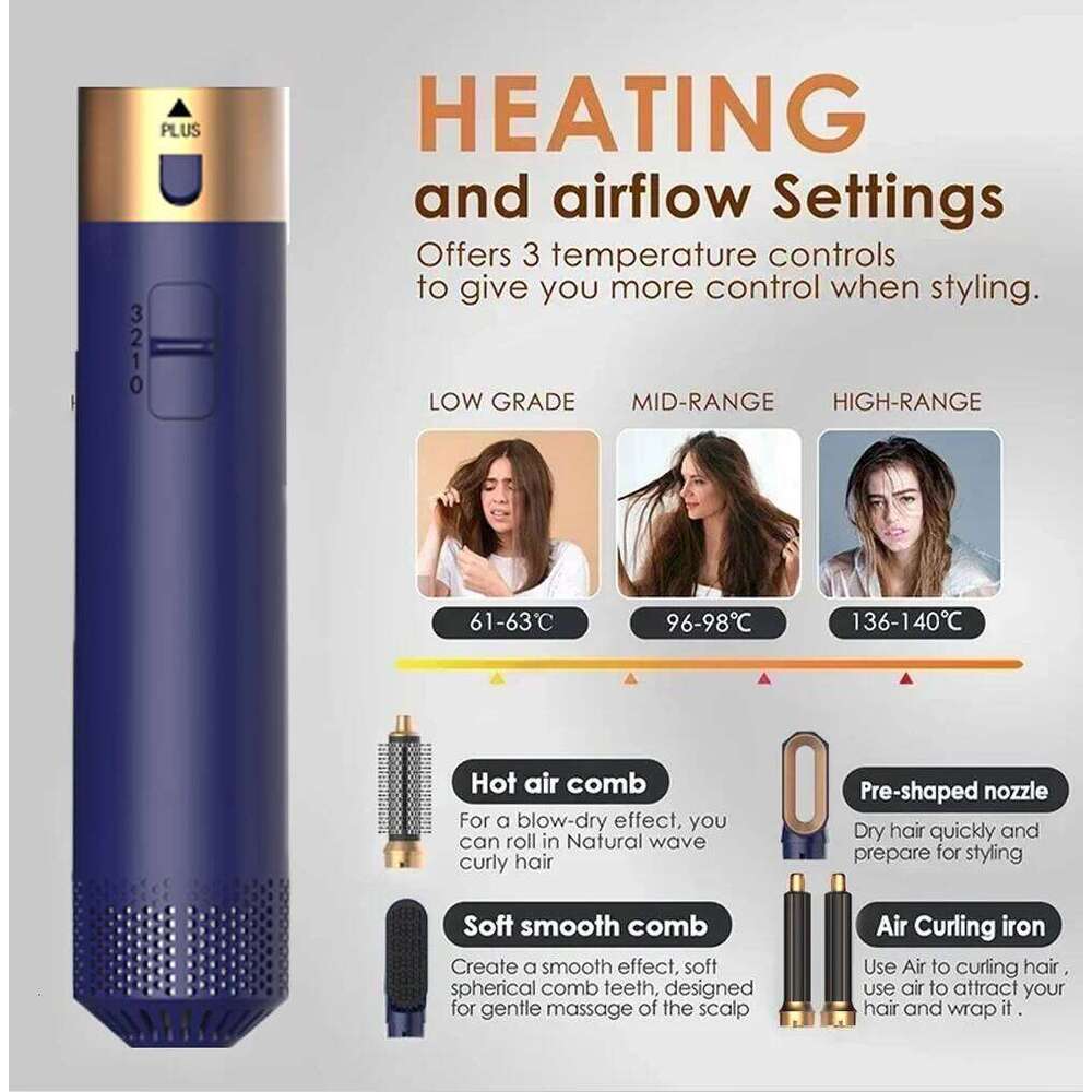 5 in 1 Hair Styler Set with Dryer Curling Brush Straightener Negative Ion Hot Air Comb