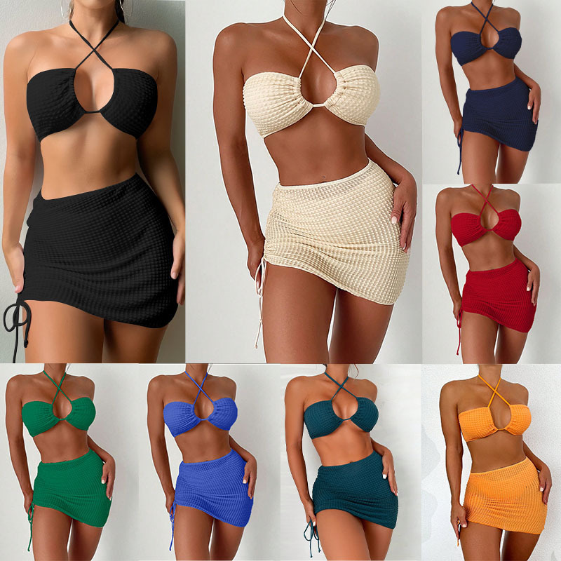 Outdoor Summer Beach Sexy Women Free Shipping 2025 New Designer Shoes 2025 New Sexy Split Ins Bikini Solid Color Hanging Neck Tie Tight Swimsuit For W