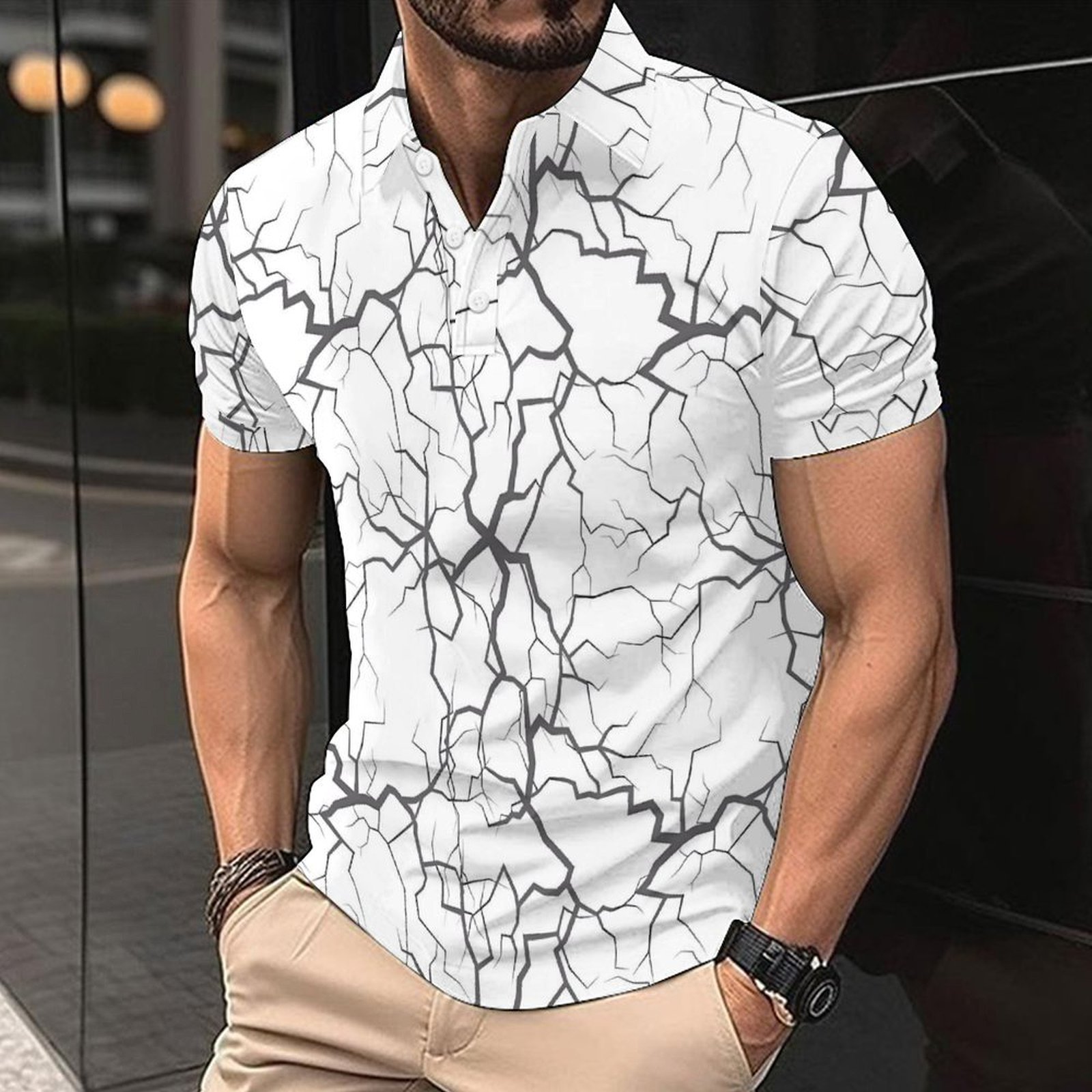 polo shirt mens designer polo 2025 New Men's Classic Casual Short Sleeve Polo Shirt with Printed Color Blocking