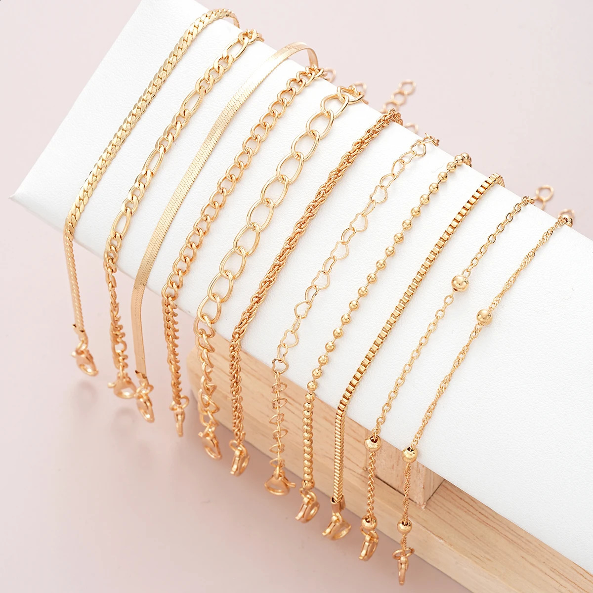 11 Pcs Simple Punk Gold Color Bracelet Set Heart Twist Cuban Chain Bracelet for Women Trendy Jewelry Gift Wholesale Drop 250528
