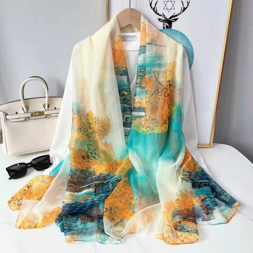 New Silk Cloud Pattern Starry Sky Korean Style Versatile Fashionable Gauze Sun Protection Stylish Shawl Thin Scarf Neck Warmer