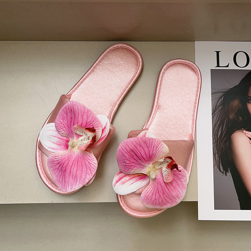 Phalaenopsis Flower Slippers Women's Fashion Versatile Outer Wear Non-slip Flat Bottom One-word Drag Home Soft Bottom Slippers