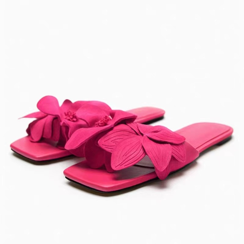 2025 designer slides Women's Flats slippers Summer sandals Sexy Flowers Square Toe Slip on Slipper for Women Shoes sandles Casual Womens sliders 