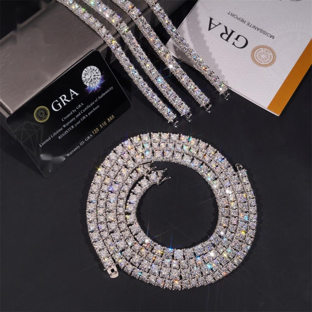 New Arrivals Iced Out Double Sides Hip Hop 925 Sterling Silver VVS1 5mm 6.5mm Moissanite Diamond Cluster Tennis Chain Bracelet