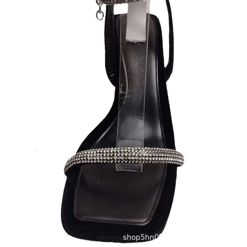 Super High Heels ZA Spring New Women's Shoes Black Glossy One-Strap Velvet High Heel Sandals 1102303110 Platform High Heels