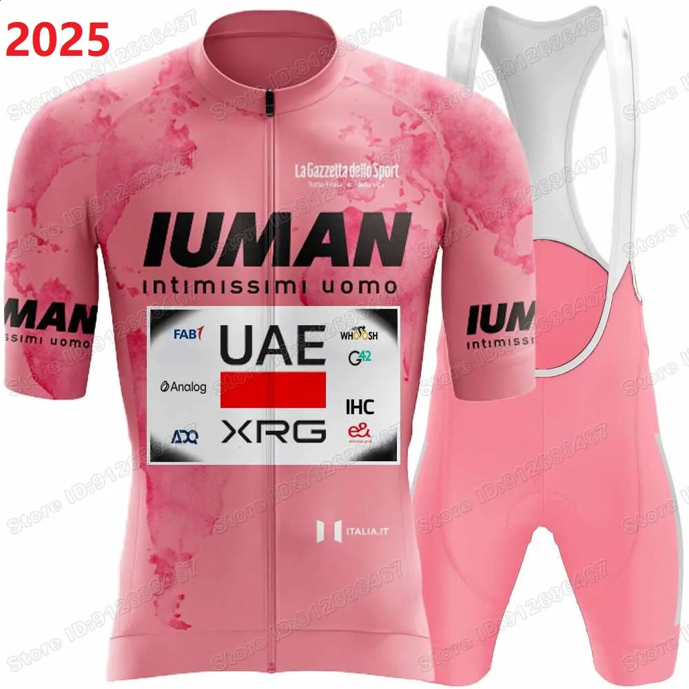 2025 Yellow Pink UAE Team Cycling Jersey Set Tadej Pogacar Cycling Clothing Men France TDF Road Bike Suit Bicycle Bib Shorts 250527