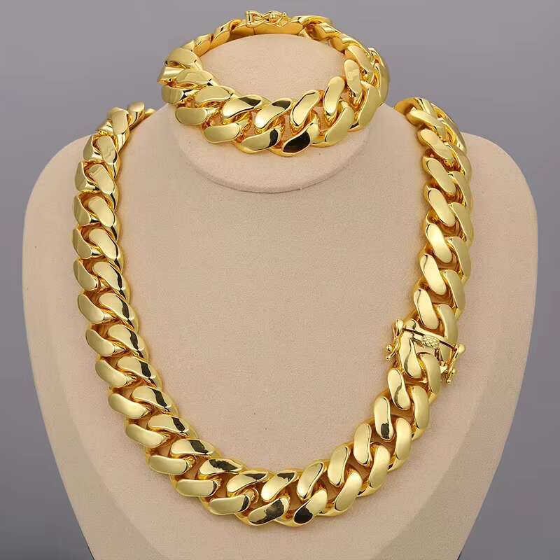 Cadenas Cubana Wholesale Hip Hop Jewelry Luxury Gold Plated Choker Solid Miami Cuban Link Chain Necklace for Men