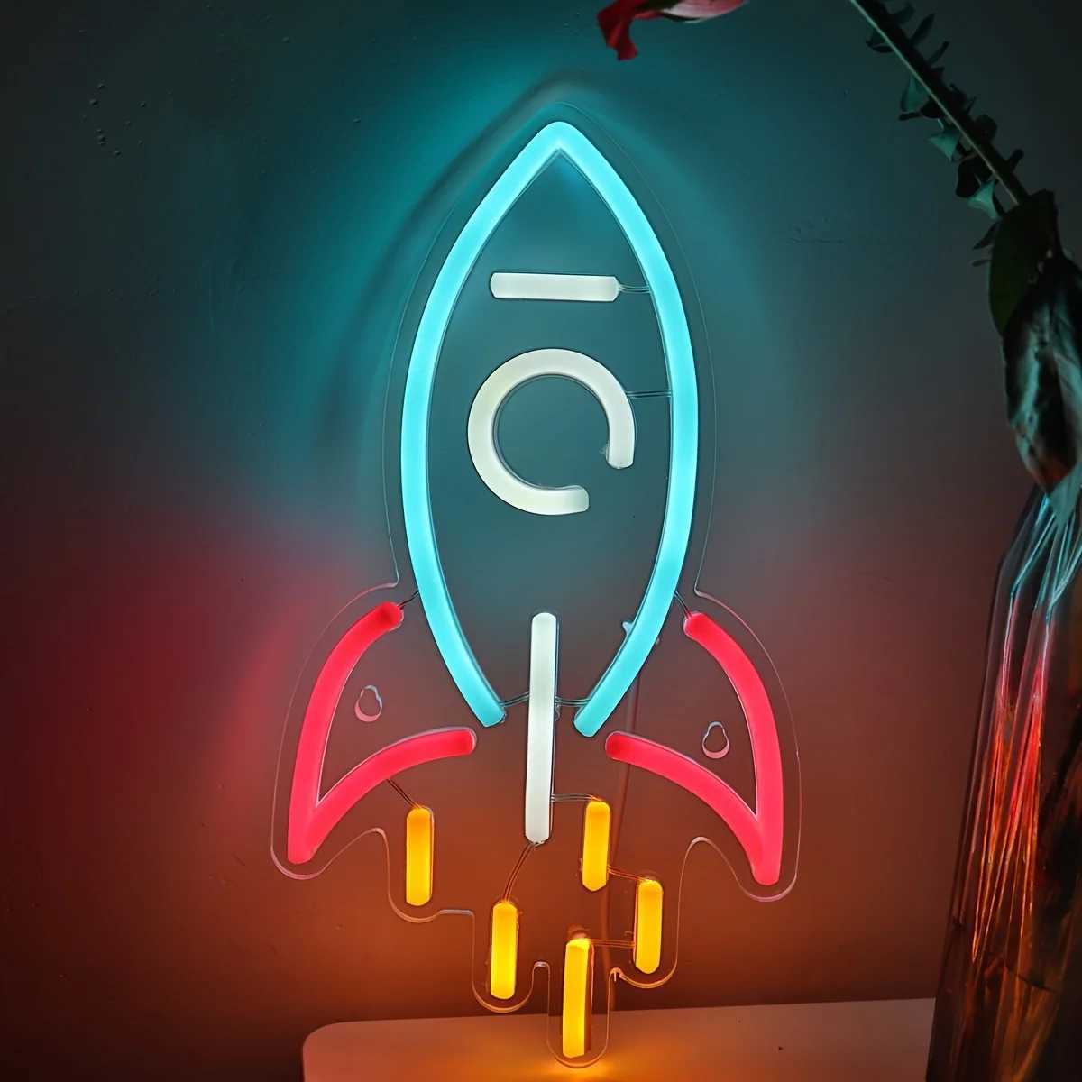 Rocket Neon Sign LED Neon Light for Night Light Room Party Club Decor Mood Light Multipurpose Decorative Wall Mounted Light XJ250602
