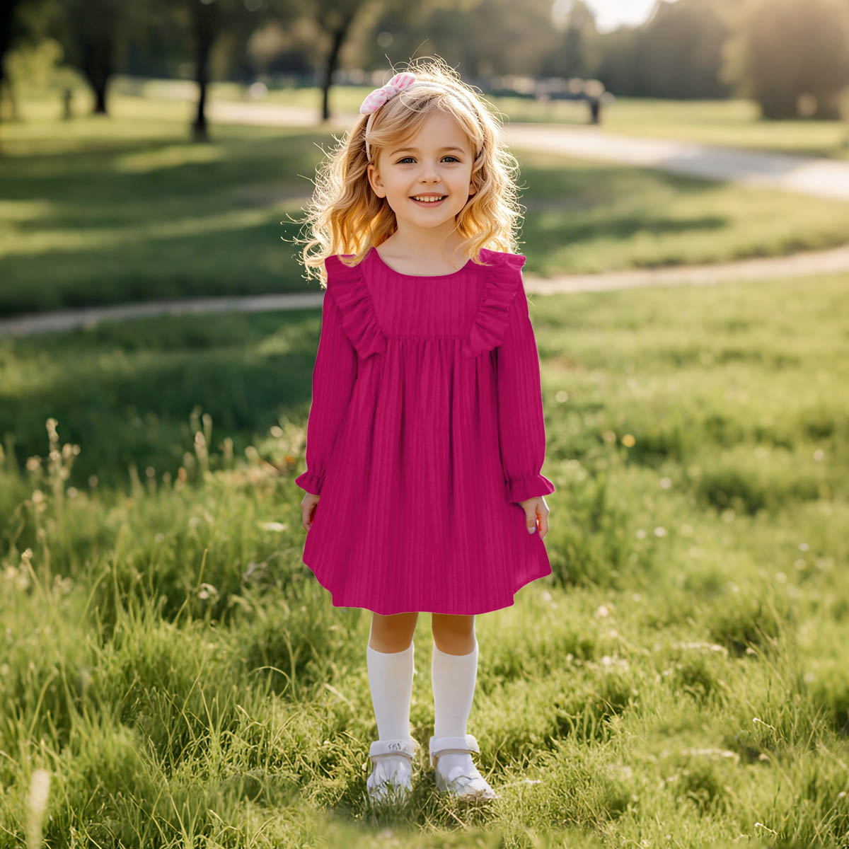Baby girl's spring and autumn casual dress in A-shape is perfect for daily wear or gatherings, making it an ideal choice for parties and celebrat
