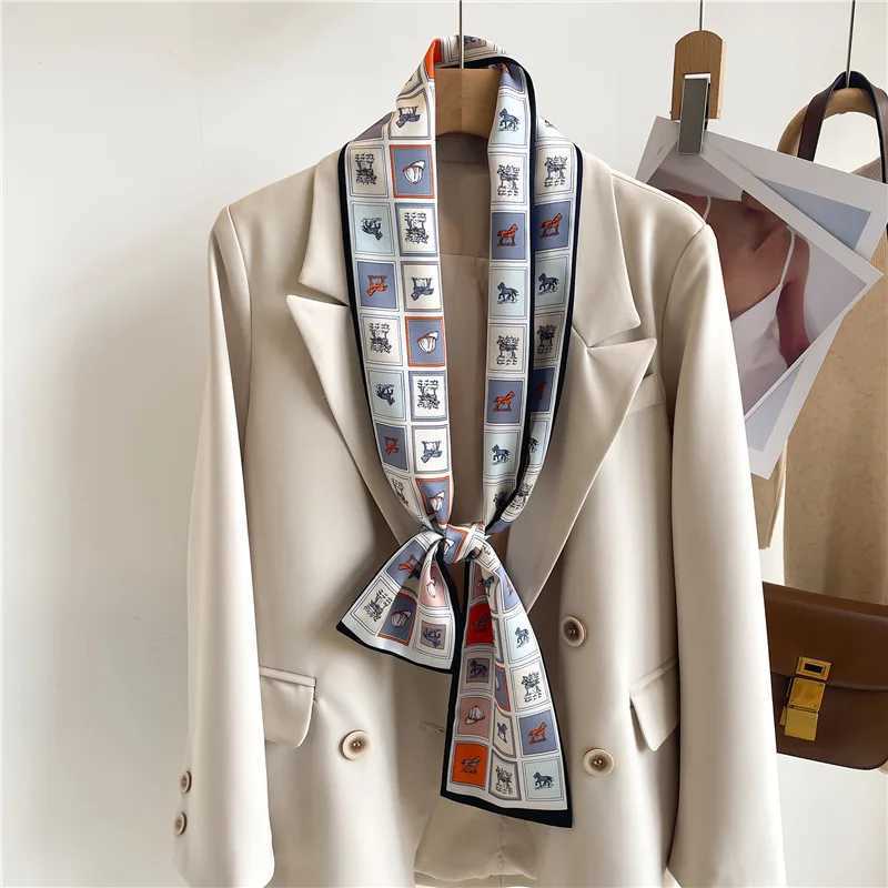 2024 New 145*12cm Women Fashion Silk Scarf Headwrap Hair Scarf Femme Headscarf Tie Neck Bag Luxury Brand Ribbon Hair Band Hijab W250602