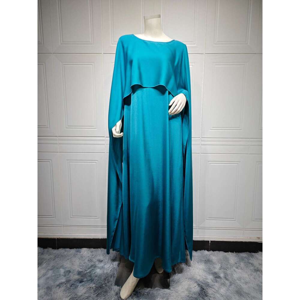 Mq108 Modest Large Sleeve Long Modern Satin Soft Outer Abaya Fashion Dress B5