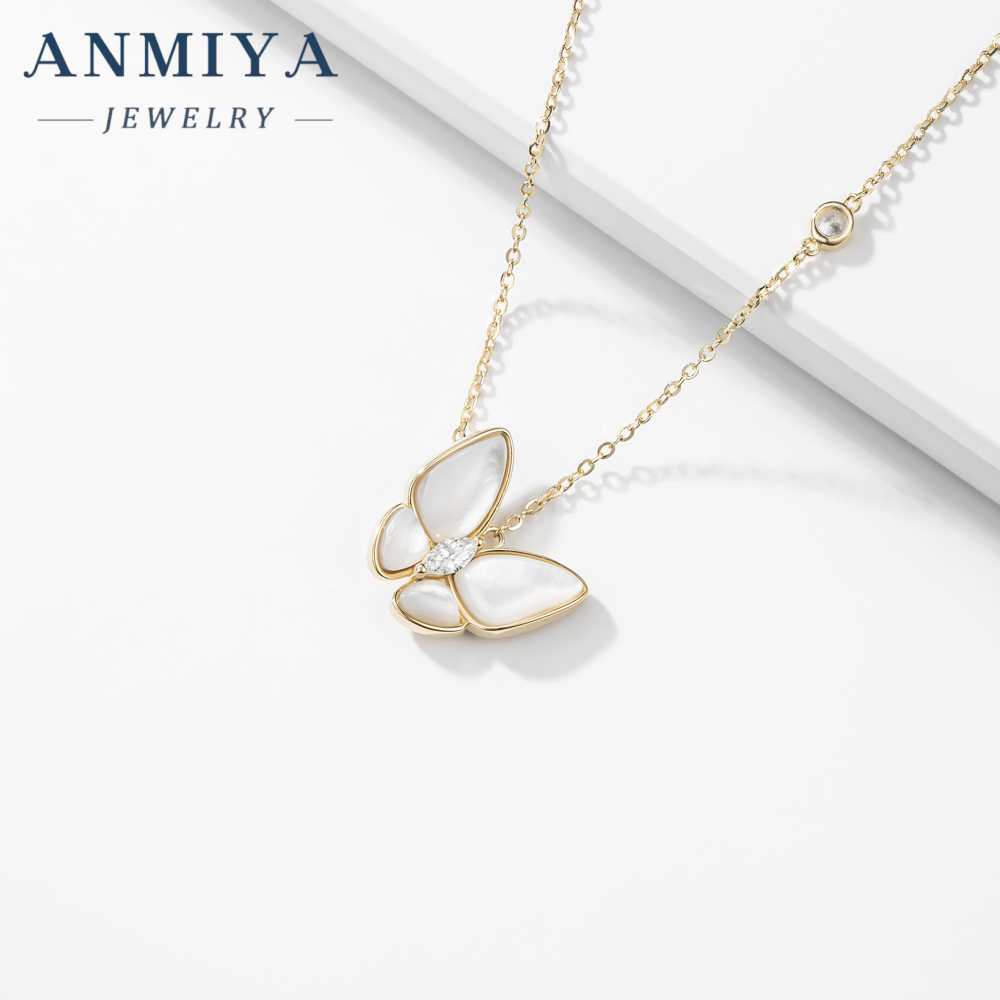 Luxury 18K Gold Plated 925 Sterling Silver Fritillary Butterfly Necklace Natural White Jewelry Design for Girls Women