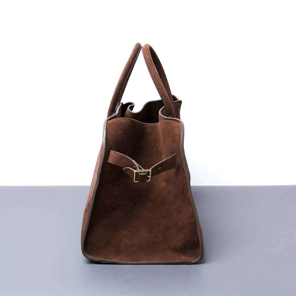 2025 Fall Vintage Leather Tote Women's Genuine Cowhide Suede Large Capacity Commuter Shoulder Bag With Multi-Pocket