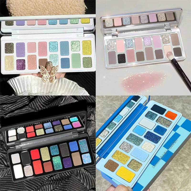 16 Color Shadow Palette Black Pink Grey Blue Green Pearlescent Dias Glitter Eyeshadow Pro Eye Cosmetics Makeup