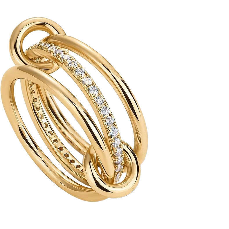 New Stacked Cubic Zirconia Thick Glossy Gold and Silver Double Ring
