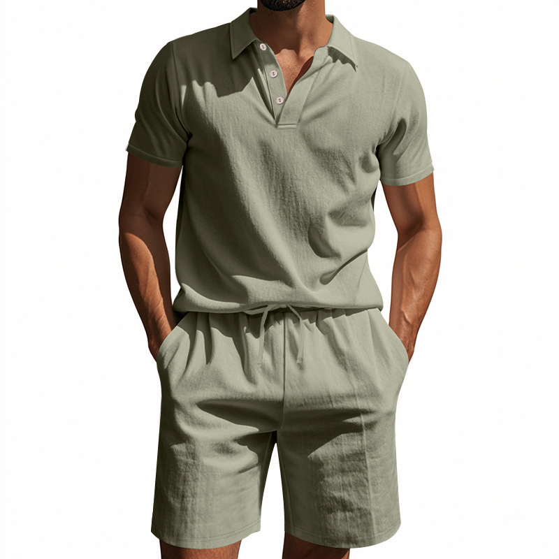 shorts and t shirt set under amour tracksuit designer tracksuit mens Men's Linen POLO Shirt & Short Sleeve Beach Shorts Set