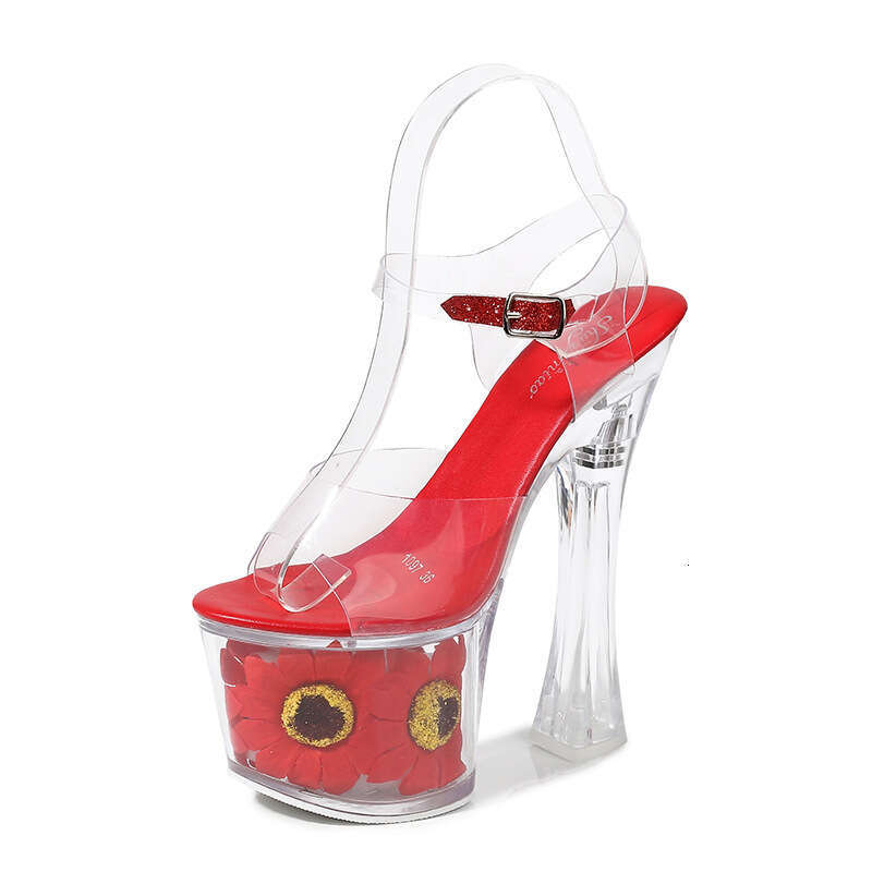 Super High Heels Sexy Super High Heels Sunflower Waterproof Platform Chunky Heel Stiletto Sandals Transparent Crystal Wedding Shoes Platform High Heel