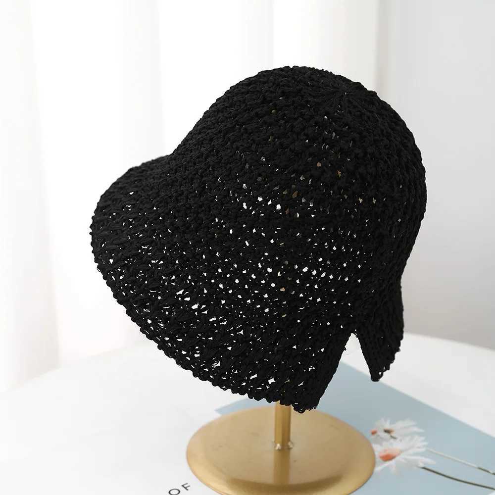 Korean Style Bucket Hat Women Summer Sun Protection Knitted Sun Hat Adjustable Foldable Beach Cap For Travel Spring Outdoor W250602