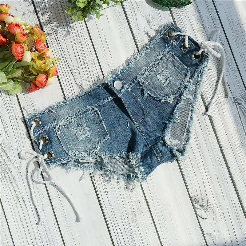 Denim Shorts Jeans Shorts Sexy Side Slit Eyelet Lace Up Denim Nightclub Pole Dance Hot Girl Retro Washed Women S Shorts Ripped Short Jeans