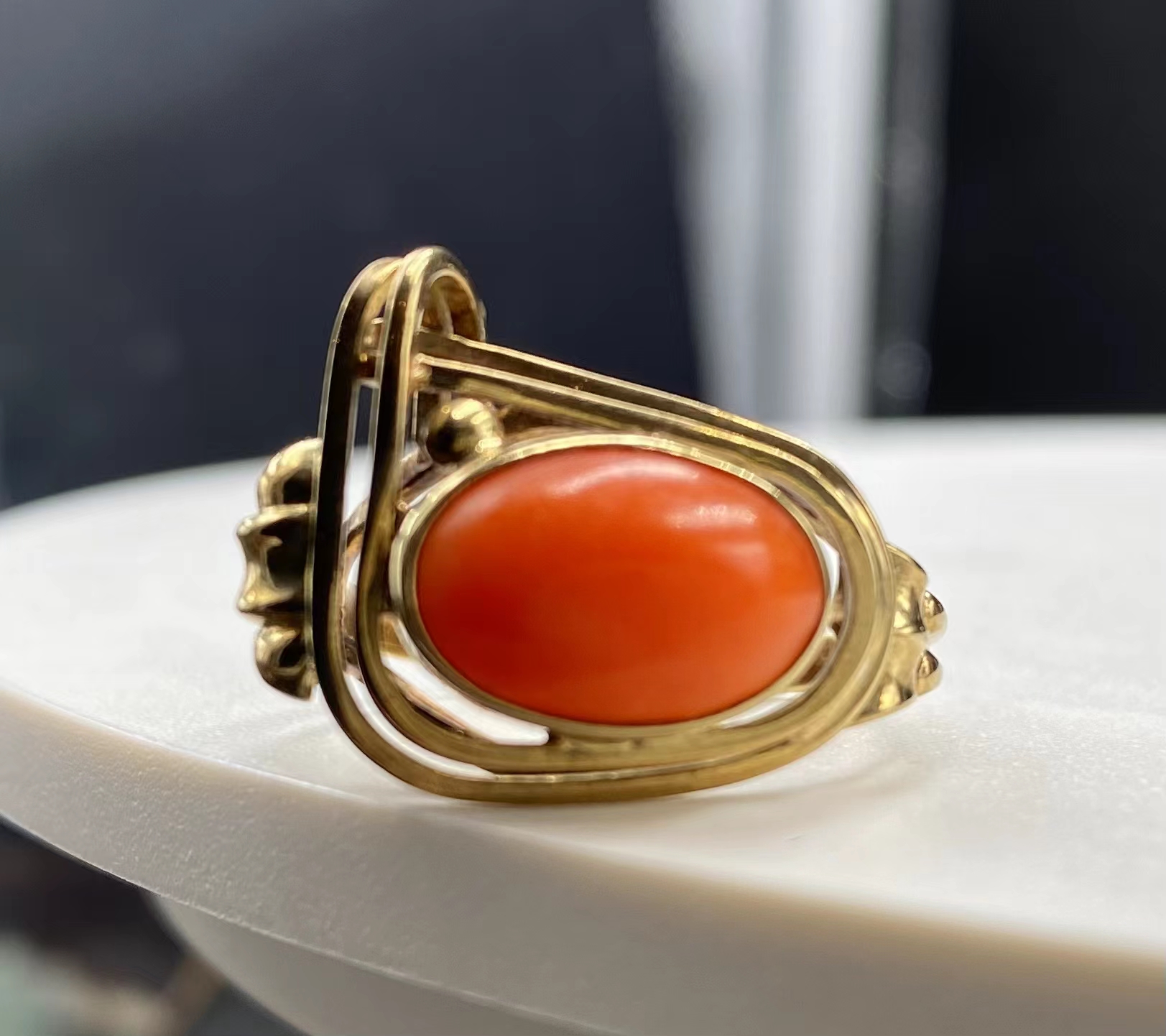 European Returned Antique Ring, Antique Fish Material with Old 14K Gold