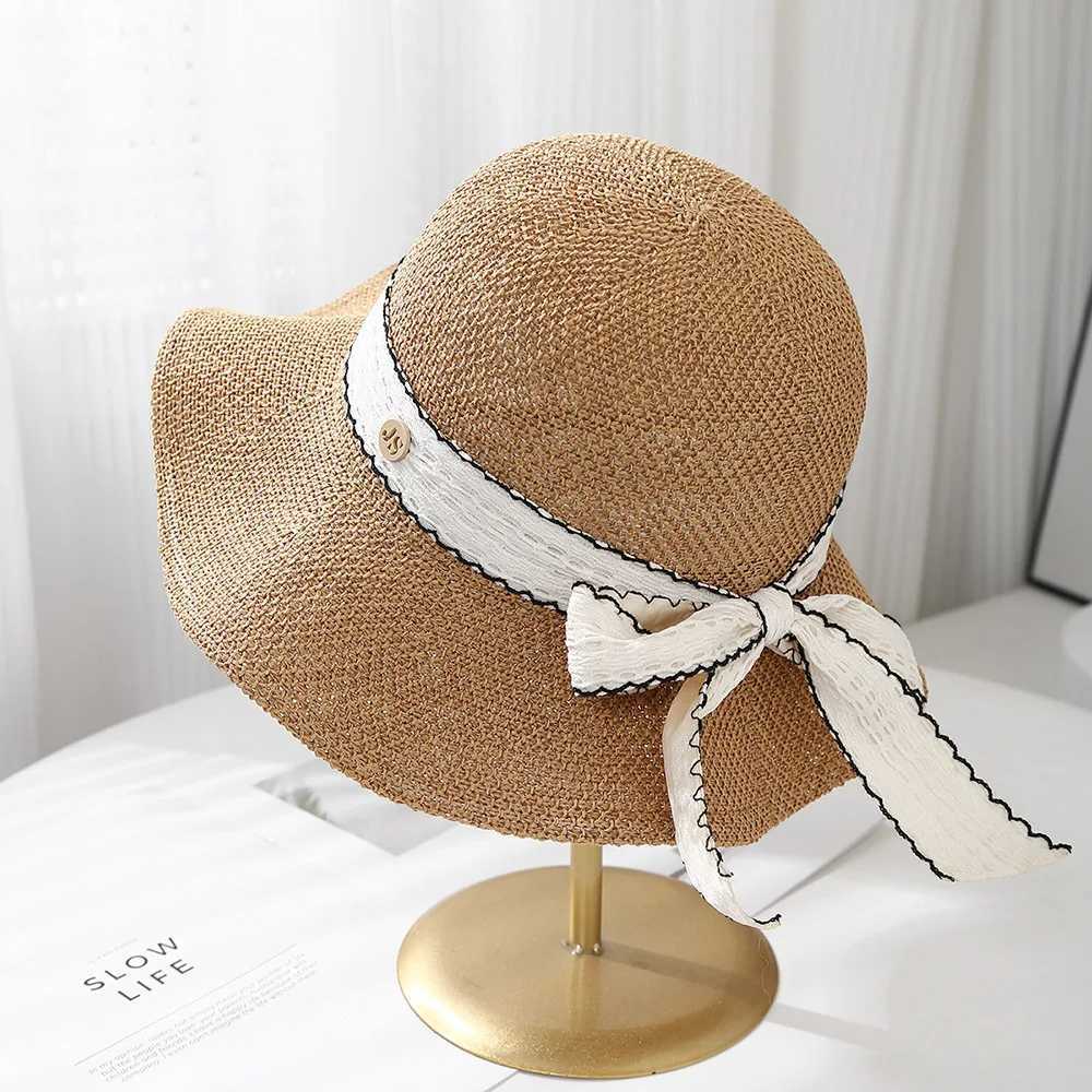 Womens 2025 Bow-trim Fisherman Hat Spring Summer Sunshade Foldable Travel Beach Sun Hat Holiday Fashion Accessories New W250602