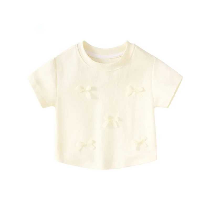 Girls Knotbow T-Shirt Summer Printed Short Sleeved Top New Children Thin Simple Versatile Clothes 2-8 Years T250603