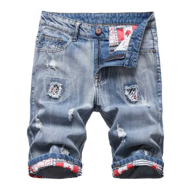 Personalized Ripped Denim Shorts for Men Retro and Nostalgic Hip-hop High Street Stretch Straight Fashion Short Jeans Male T250603