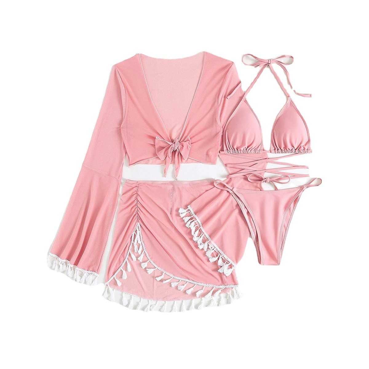 Sexy Womenfree Shipping New Designer Shoes 2025 Swimsuit Women's Split Three Or Four Piece Set Solid Color Tassel Lace Up Long Sleeved Ins Intern