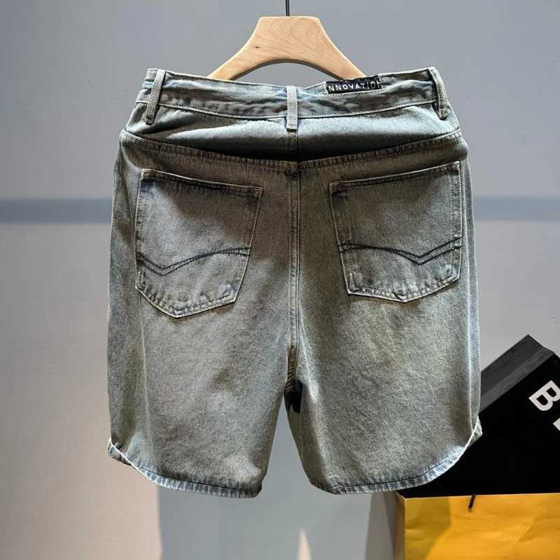 Mens Short Jeans Pants Buttons Black Wide Drawstring Male Denim Shorts Loose Baggy Summer Korean Fashion Harajuku Y2k Cowboy XL T250603