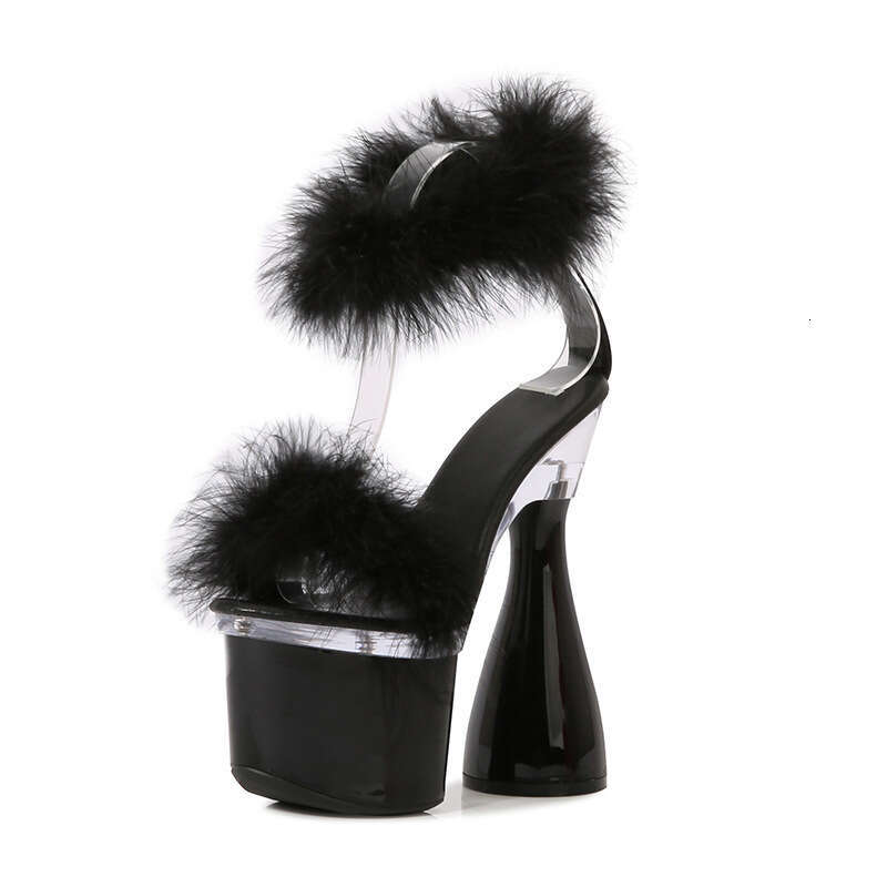 Super High Heels Transparent Super 17Cm Chunky Heel Summer Women's Waterproof Platform Furry Sexy Fairy Sandals High Heels Platform High Heels