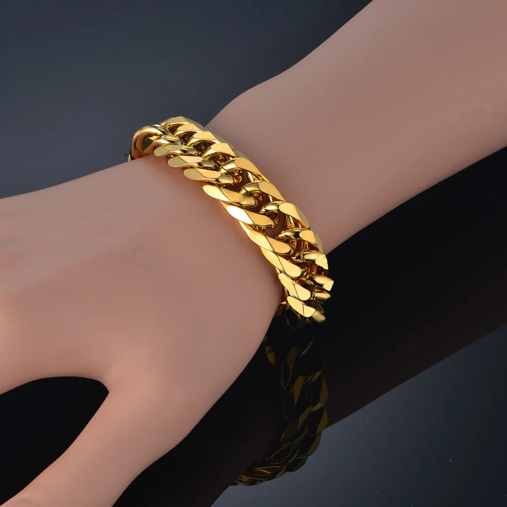 Mens 316L Stainless Steel Male Bracelet Wholesale Braslet Gold Silver Color Braclet Chunky Cuban Chain Link Bracelet For Man 250530