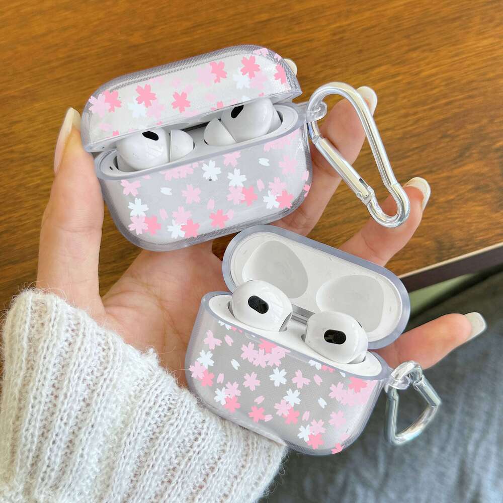 Cartoon Flower Silicone Pro/Pro2 Clear TPU Case For 3/4 Wireless Earphone With Keychain Protector Cover