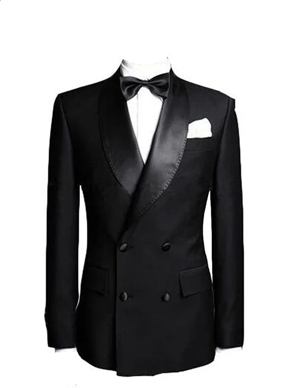 2 Pieces BlackGray Mens Formal Jacket Pants Slim Fit Double Breasted Suits Business Wedding Tuxedos for Men Casual Clothing 250529