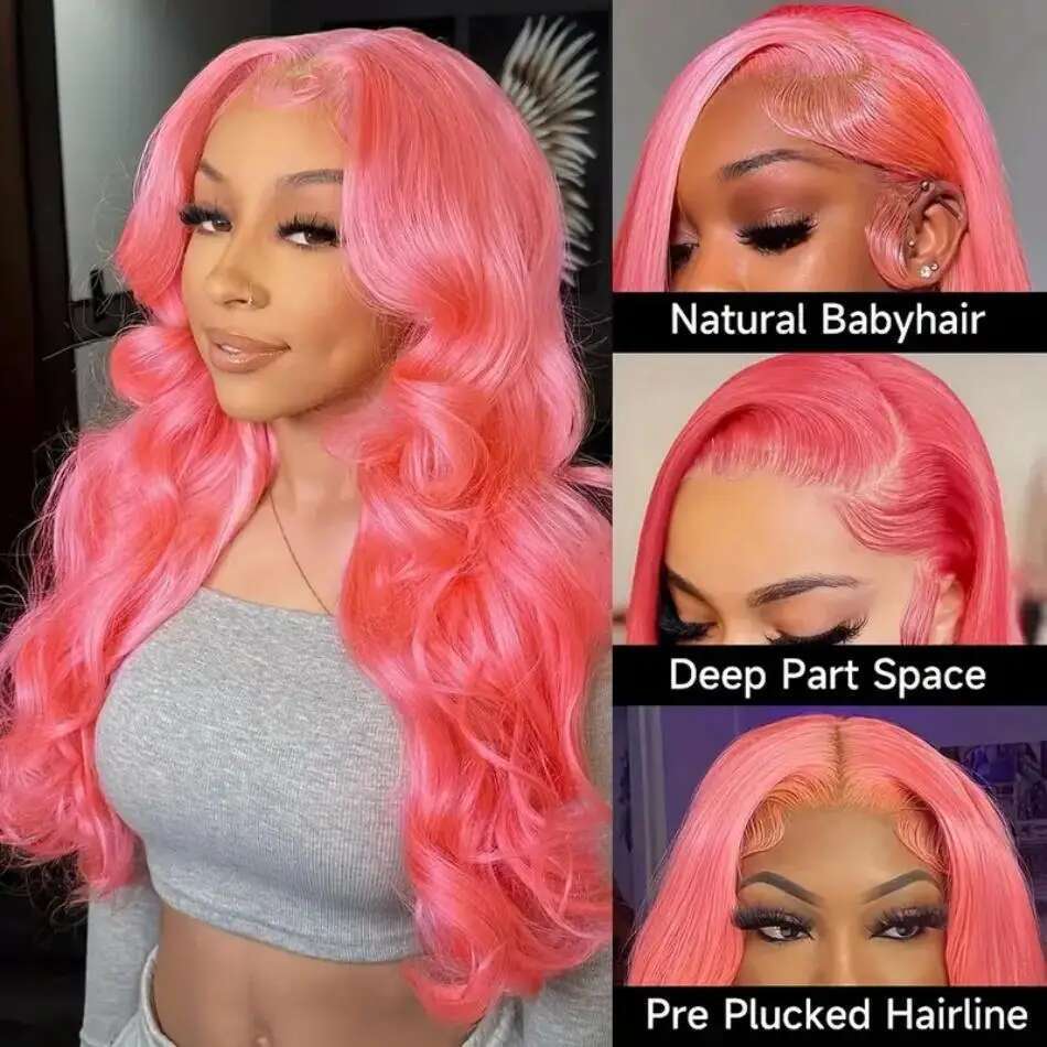 Pink Body Wave Colored HD Frontal Wig 13x6 13x4 Brazilian Transparent 30 38 Inch Human Hair For Women Lace Front Wigs