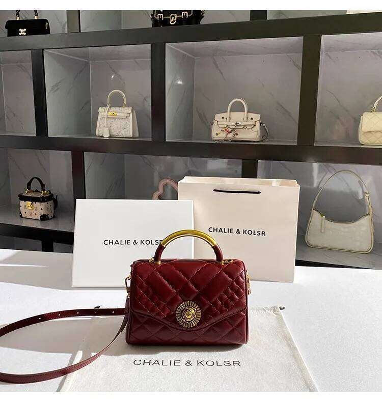 High Quality Textured Leather Square Fashion Dia Lattice Red Casual Women Handbag Lady Purse Shoulder Messenger Bag