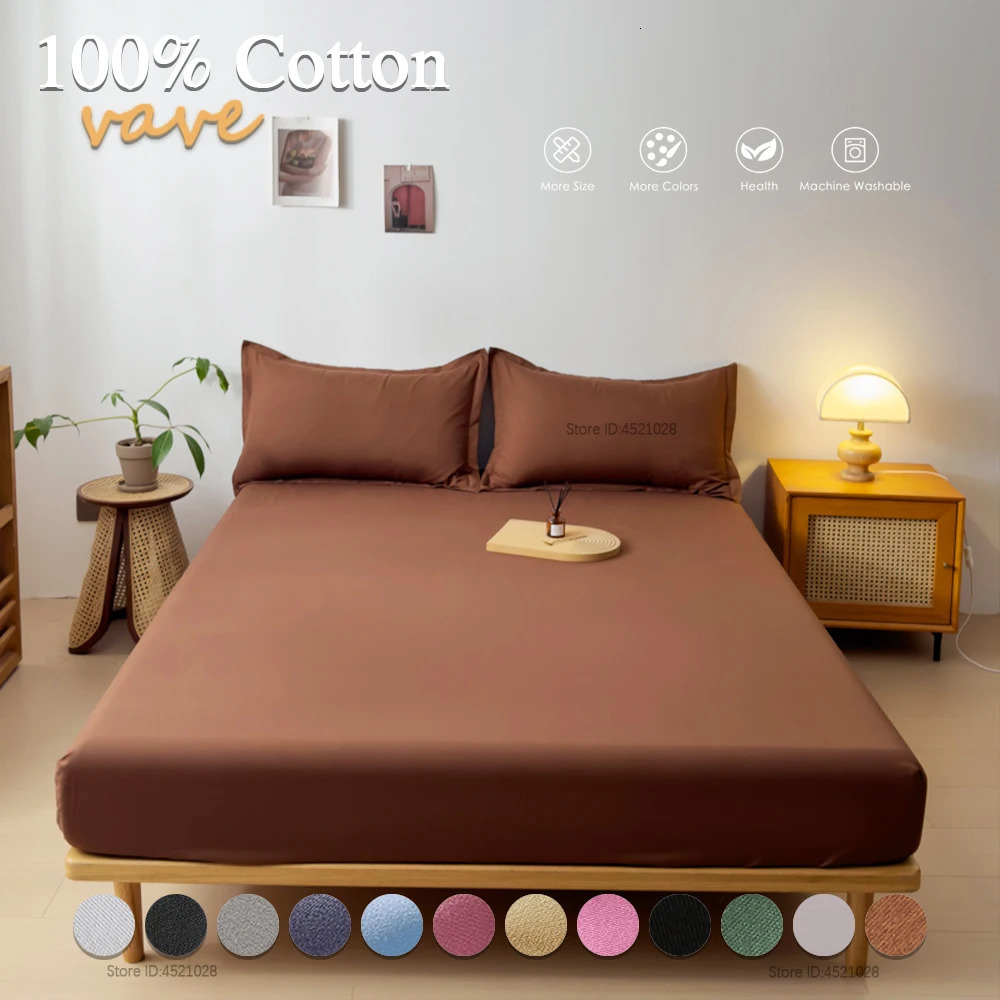 Single/Double/King/Queen Beds Cotton Fitted Sheet for Mattress Pads and Bedspread Covers in All Bed Sizes 140/150/160/180x200 250530