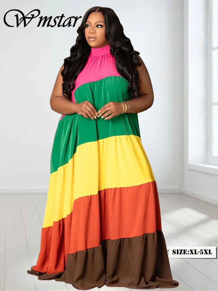 Wmstar Plus Size Dresses for Women Print Elegant Bandage Fashion Loose Maxi Dress Clothes Wholesale Drop 2024 250526