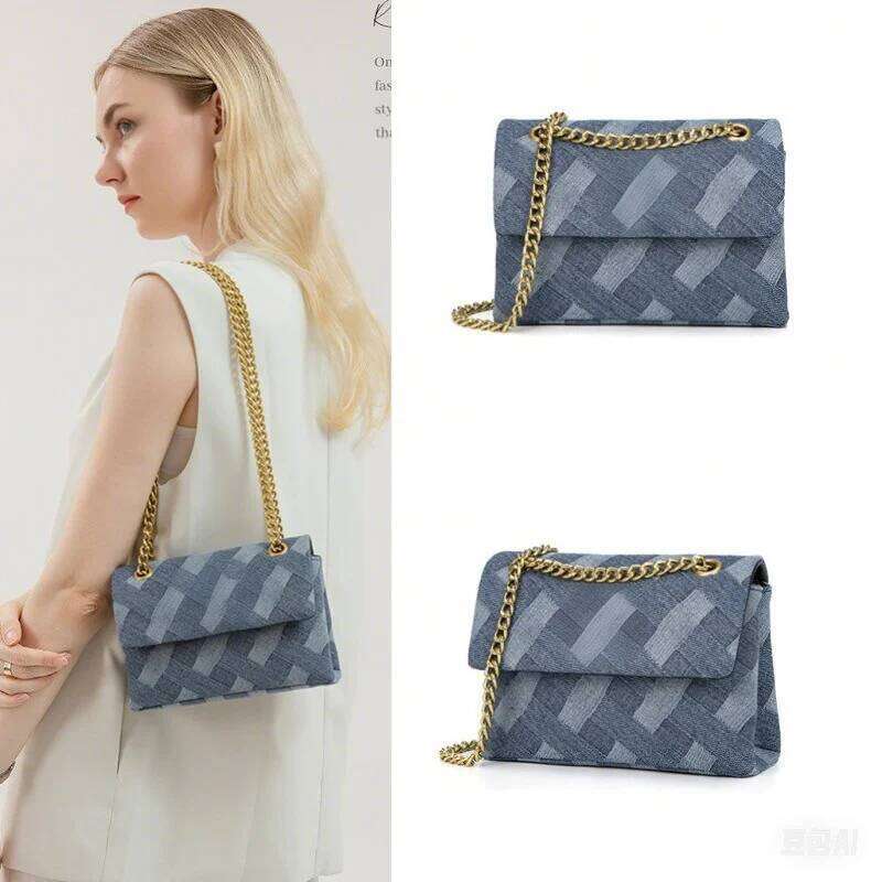 Designer Women's Bags Eagle Head Denim Blue Canvas Single Chain Shoulder Crossbody Dating Handbag Commuting Tote Bag