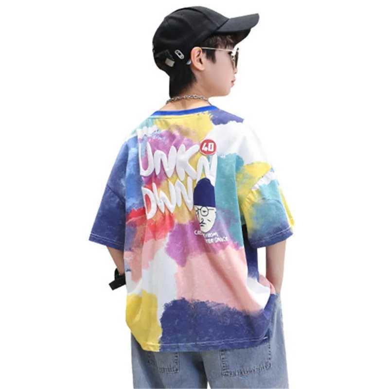 Summer Tie-Dye Cool Kids Boy Casual Tops Print Trendy Childrens T-shirt Short Sleeve Teenager Tees Cotton Tshirt 4-14 Years Old T250603