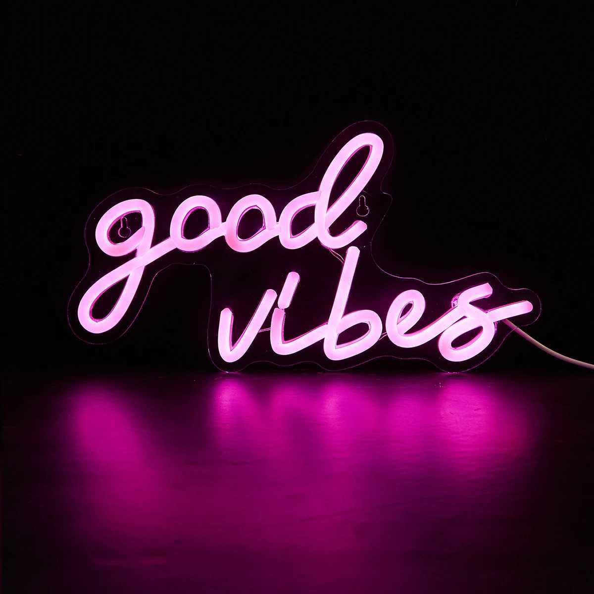 Chi-buy LED Neon Good Vibes USB Powered Neon Signs Decor Lamp Signs Birthday Gift Wall Art For Bedroom Room Bar Shop XJ250602
