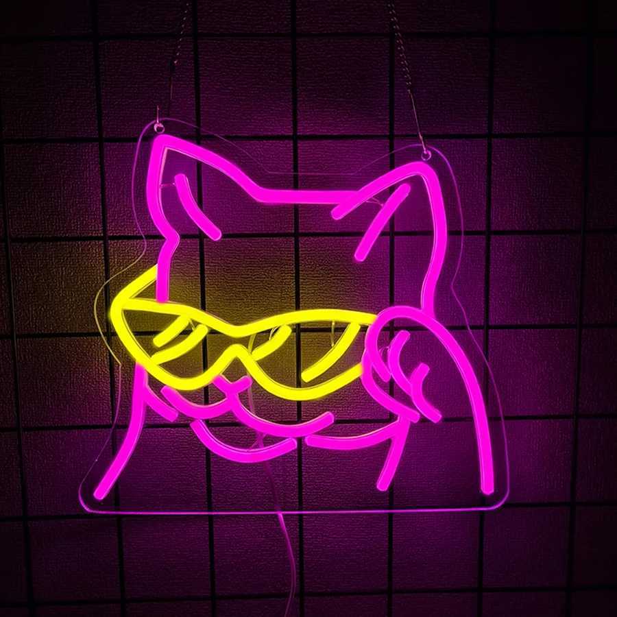 Cat Neon Sign for Wall Decor Cat Lover LED Light Up Signs for Bedroom Man Cave Home Animal Bar Pet Shop Birthday Party Decor XJ250602