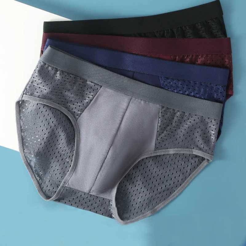 Mens Bamboo Mesh Briefs Underwear Breathable Hombre Hole Large Size Sexy Panties Male Shorts Lingerie Underpants W250603