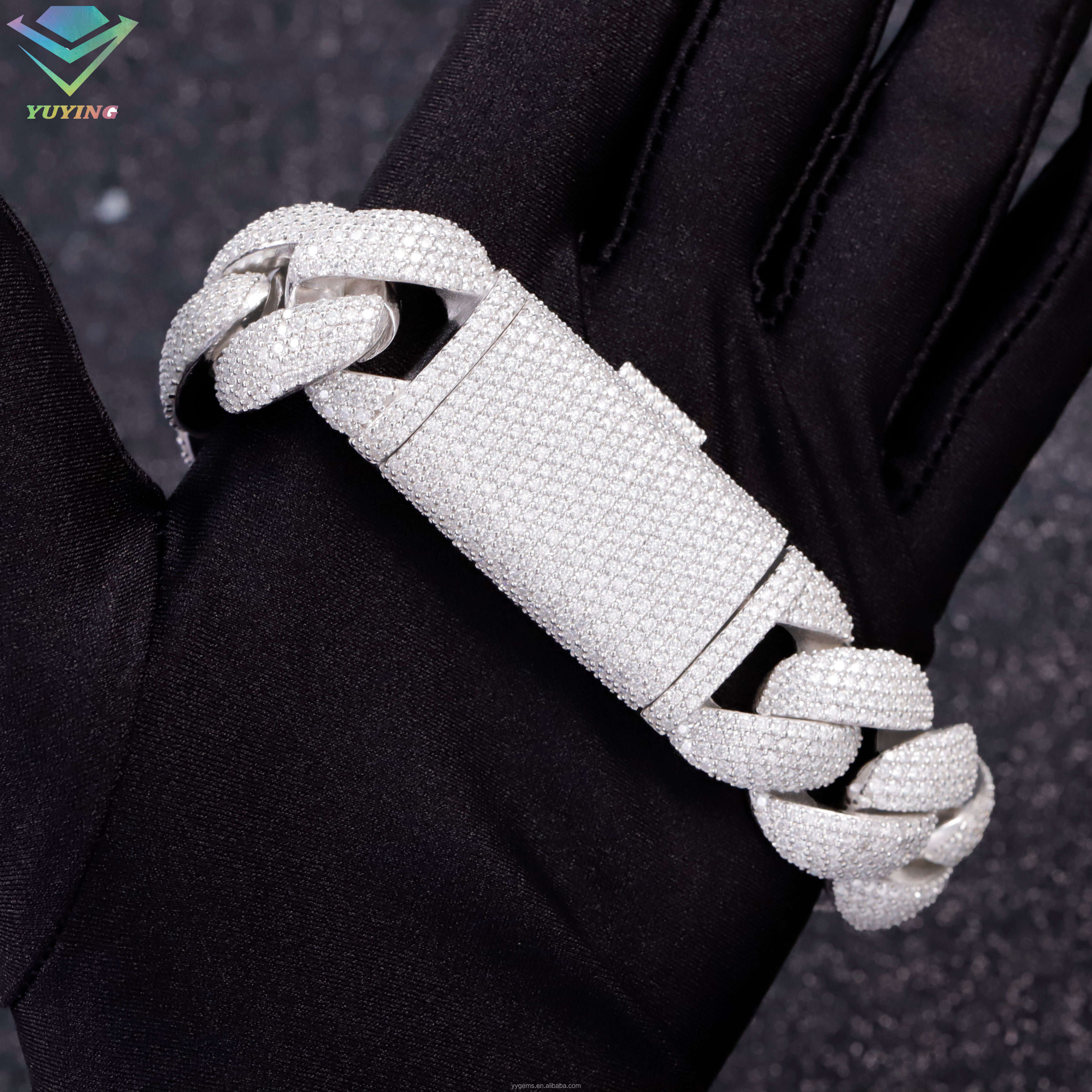 Full Ice Out 16mm S925 Silver White Gold Plated Moissanite Diamond Cuban Link Chains Mens Bracelet