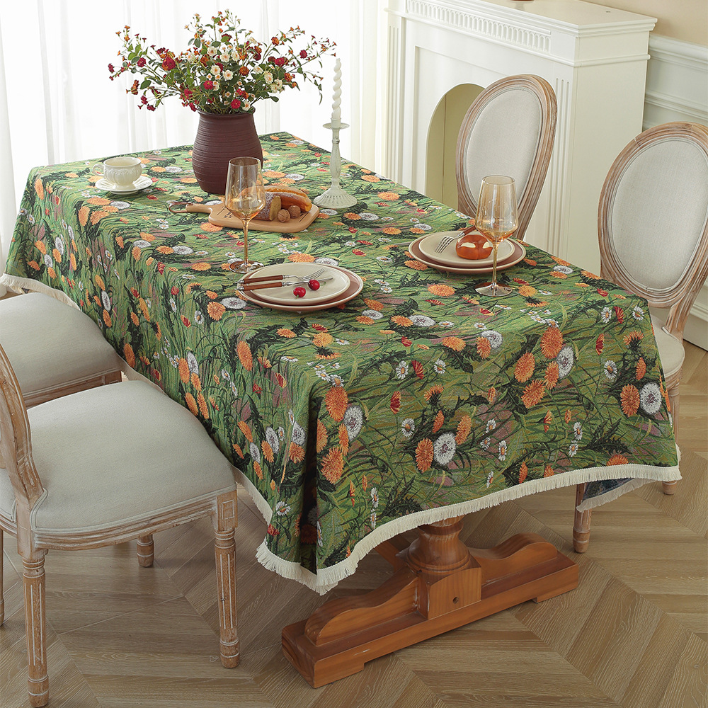 T0507 New Retro Oil Painting Style Tablecloth TV Cabinet Cover American Jacquard Cotton and Linen Cover Cloth Household Rectangular Tablecloth